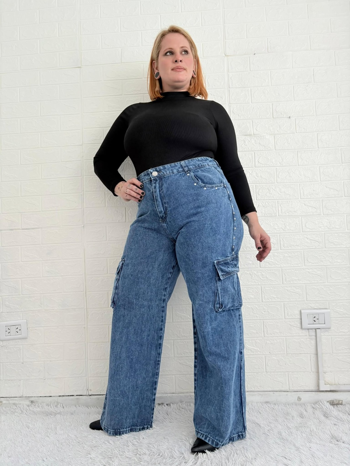 001 | WIDE LEG CARGO AZUL NEVADO RIGIDO C/TACHAS TALLES DEL 48 AL 56 YEKUS
