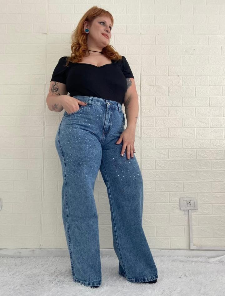 022 | WIDE LEG AZUL RIGIDO CON BRILLOS TALLES DEL 48 AL 56 MARCA YEKUS