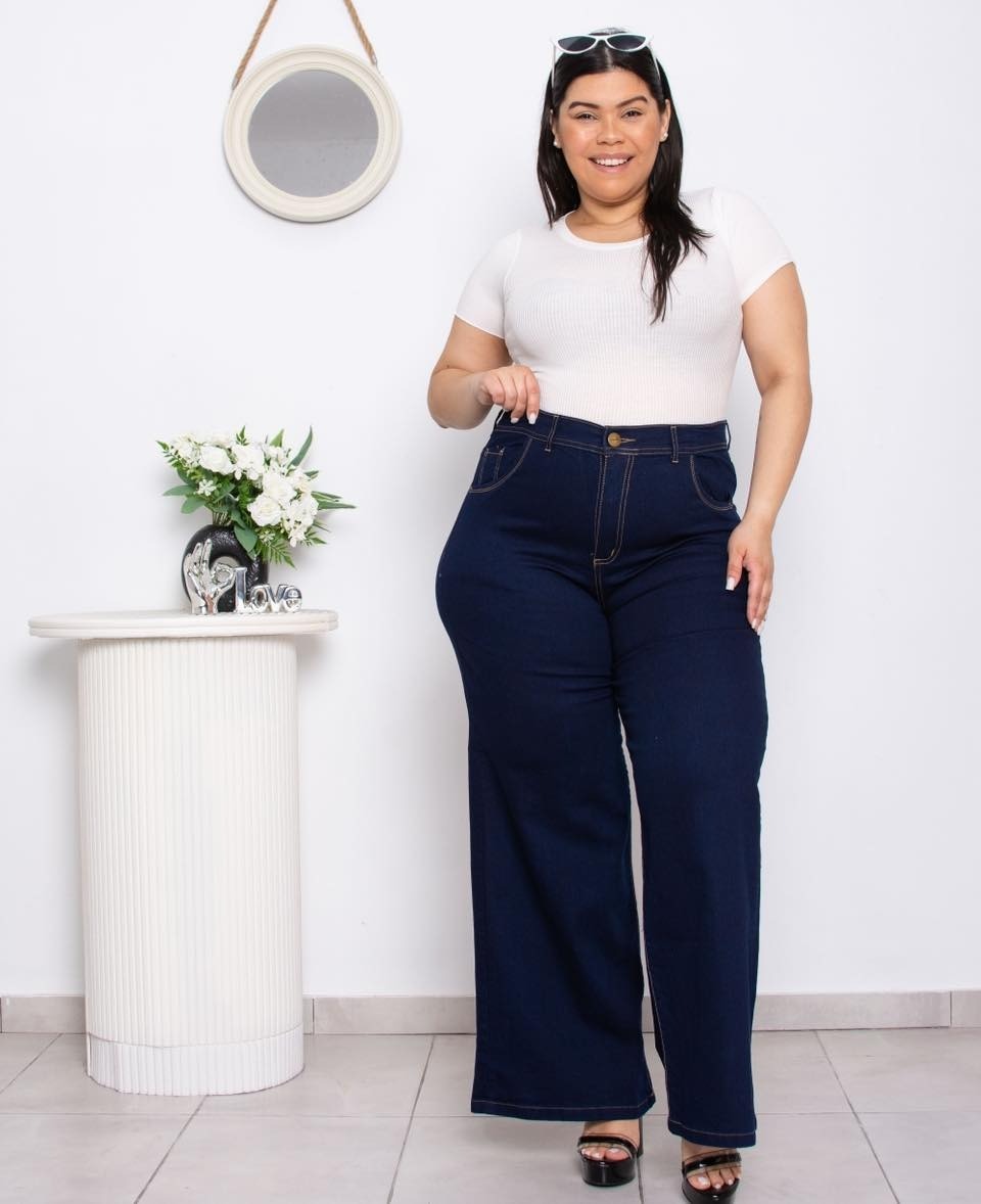 006 | WIDE LEG AZUL ELASTIZADO C/RUEDO CLASICO TALLES DEL 42 AL 60 STTEVIA