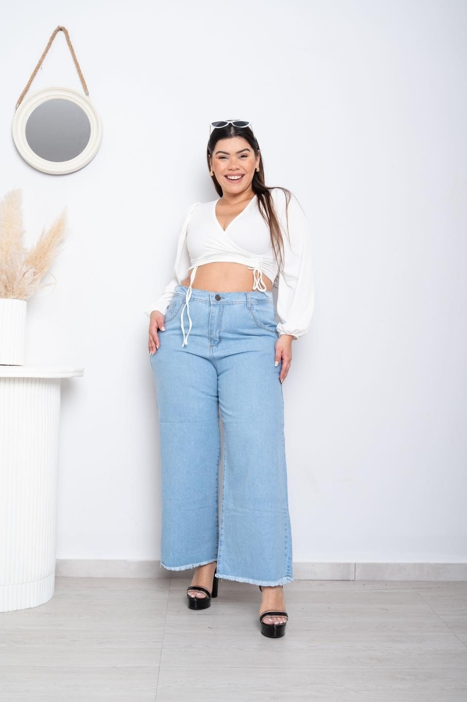 010 | WIDE LEG CELESTE LISO RIGIDO DESFLECADO TALLES DEL 42 AL 60 STTEVIA