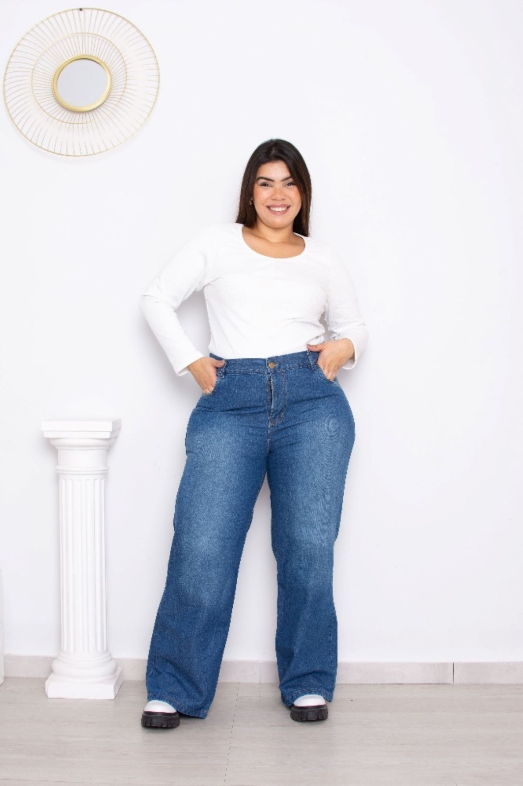ART 581 Wide Leg Azul Stone Localizado tiro alto rígido principessa jeans 48-60