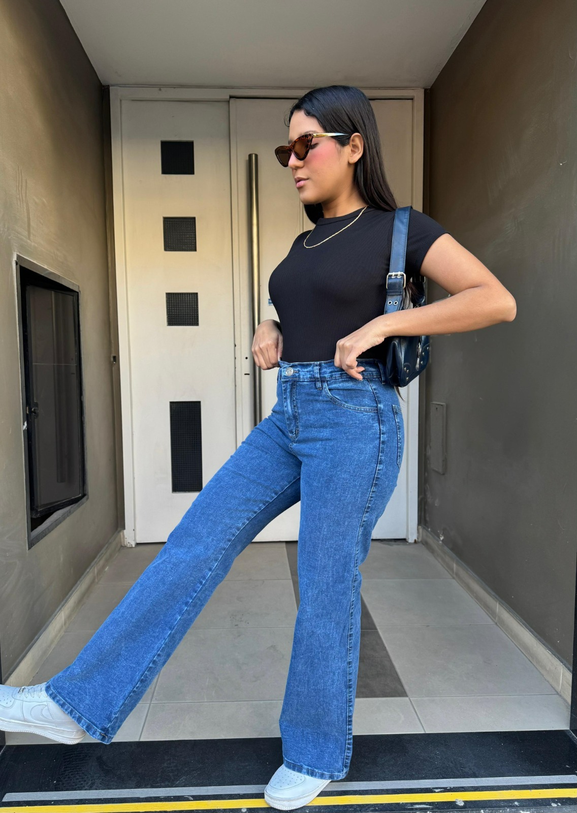 MADISON AZUL WIDE LEG AZUL NEVADO ELASTIZADO TIRO ALTO TALLES 36 AL 54 ANA CLARA