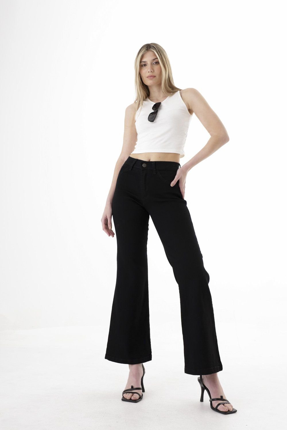 019 | WIDE LEG CLASICO NEGRO ELASTIZADO TIRO ALTO TALLES 36 AL 56 FLEX