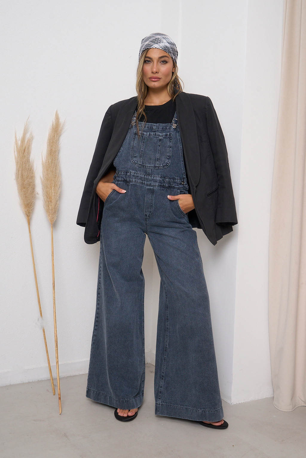 3720 | MAXI WIDE JARDINERO JEAN GRIS BLUE BLACK RÍGIDO GORSI 36-46