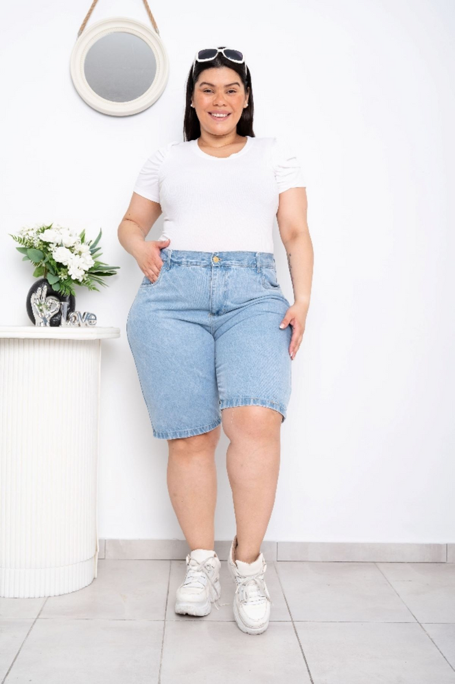 ART. 591 BERMUDA MOM CELESTE NEVADO RIGIDO PLUS SIZE TALLES 48 AL 56 PRINCIPESSA