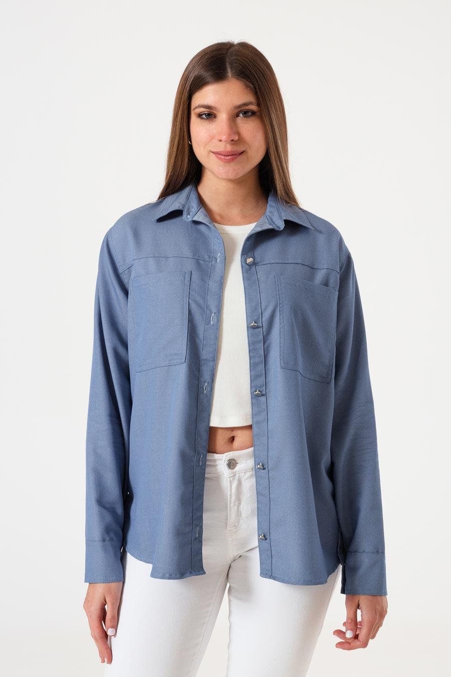 CAMISACO DENIM CON BOLSILLOS Y TAJO VARIOS COLORES TALLES DEL M AL XXL