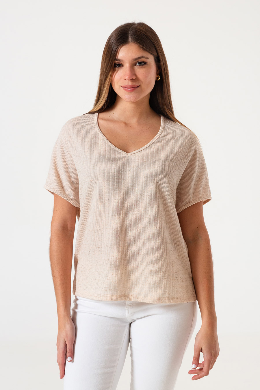 2785 REMERA DE LINO ESCOTE EN V CON TAJO VARIOS COLORES TALLES DEL M AL XXL