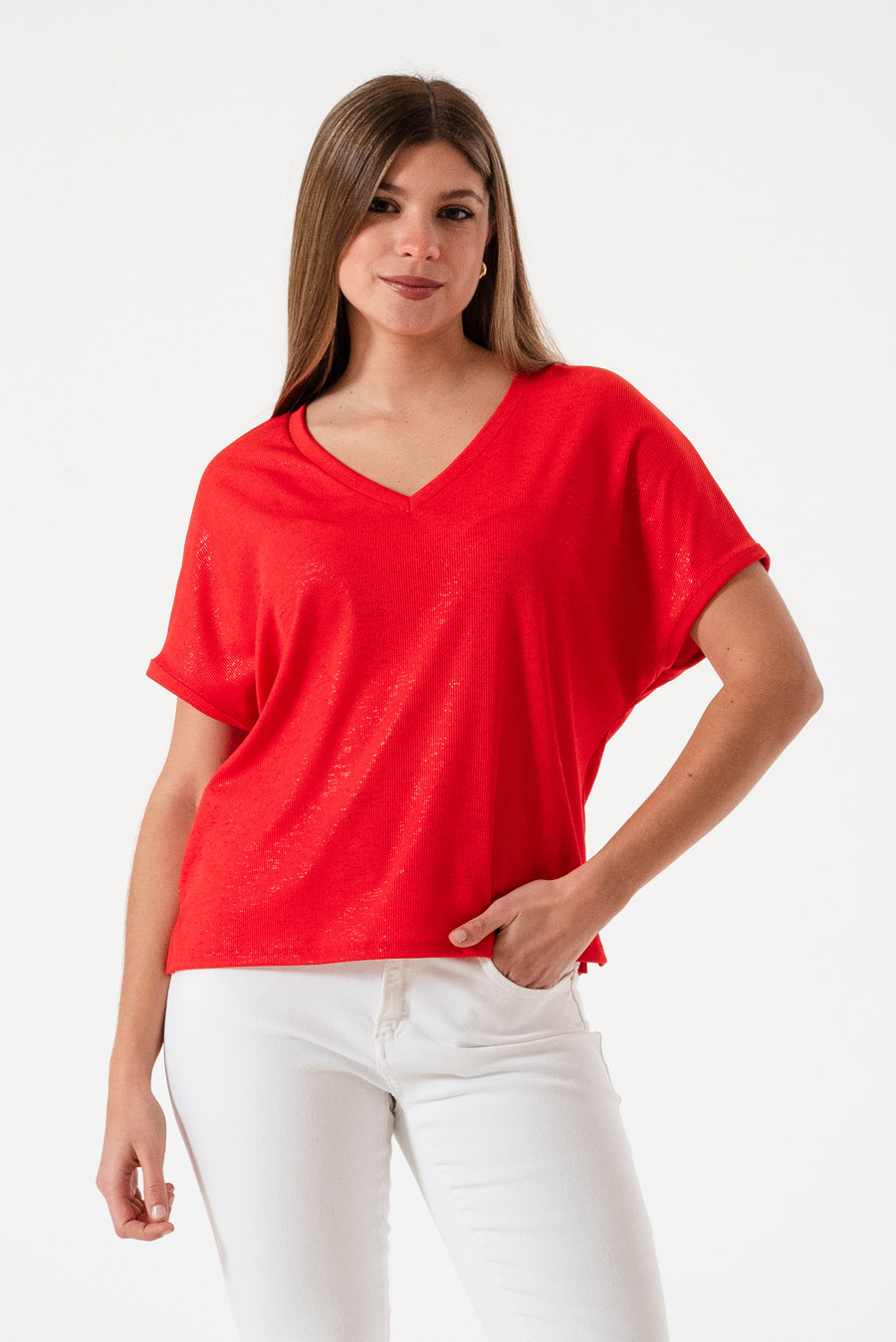 2815 REMERA EN V GLOW  FOIL SPANDEX CON TAJOS  TALLES DEL M AL XXL