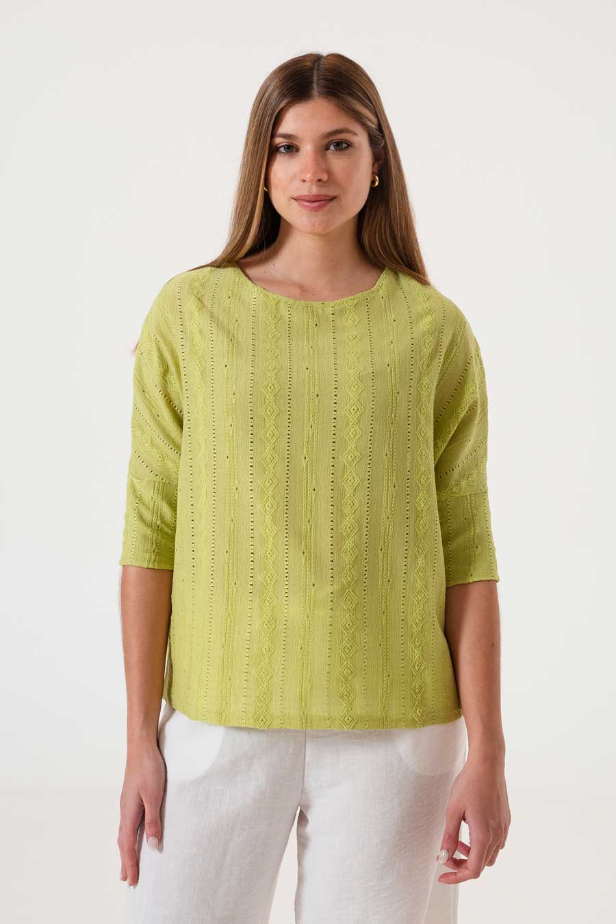 2840 REMERA DE BRODERIE DE PUNTO MANGA 3/4 ESPALDA CON ABERTURA GOTA VARIOS COLORES TALLES M AL XXL