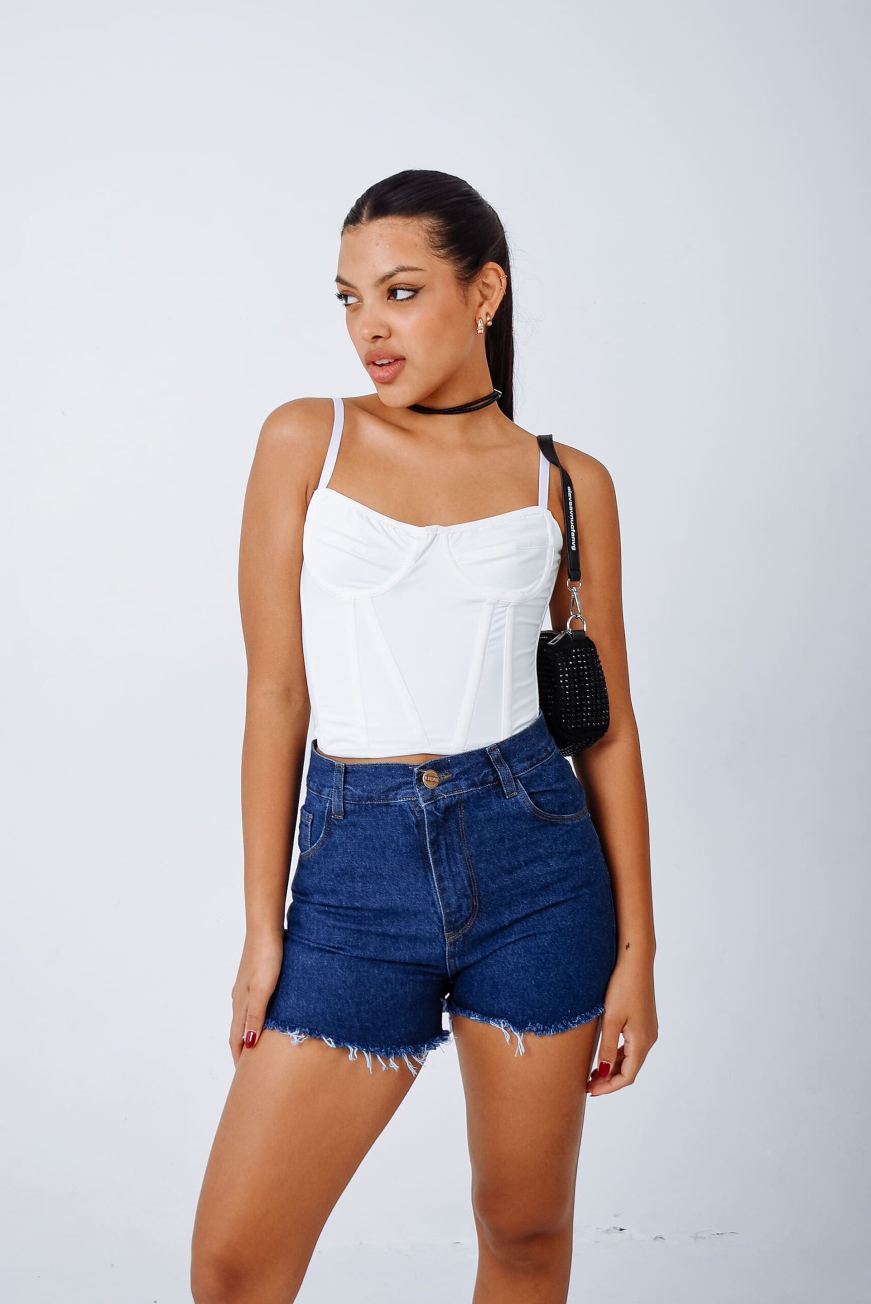 SHORT DEA LISO AZUL RIGIDO DESFLECADO TIRO ALTO TALLES 34 AL 42 H-REINA