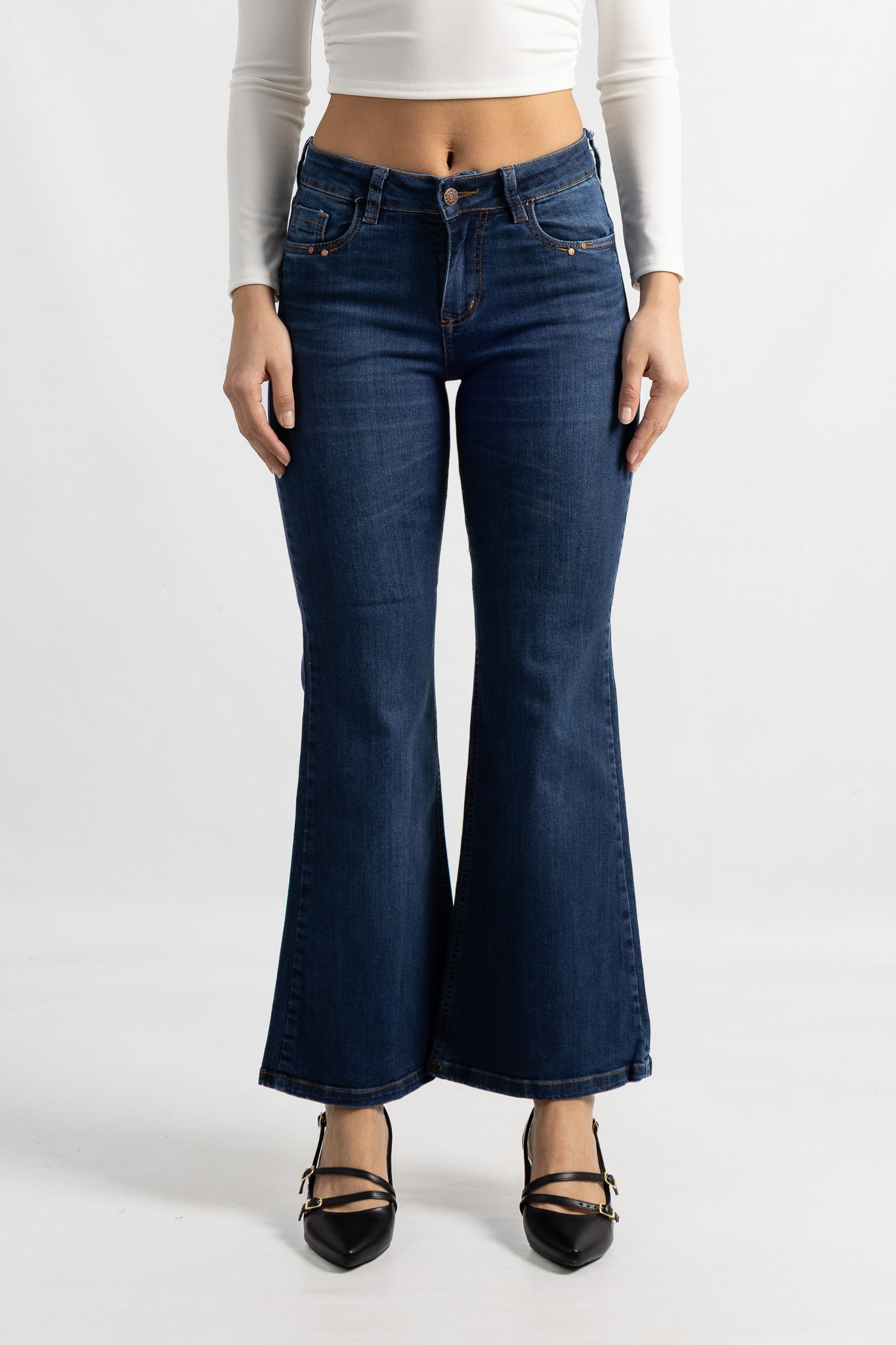 Art. 824 | Oxford elastizado Azul Largo Detalle Bolsillo H/M tiro medio 38-46 Andar jeans