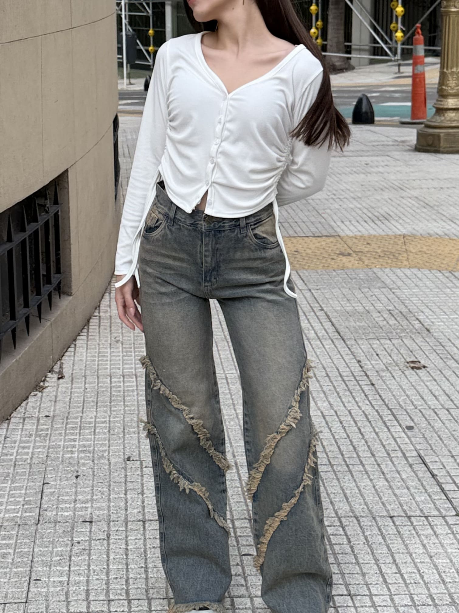 TOWER SCAR WIDE LEG OXIDO CON DISEÑO DESFLECADO RIGIDO TIRO ALTO TALLES DEL 34 AL 46 H REINA
