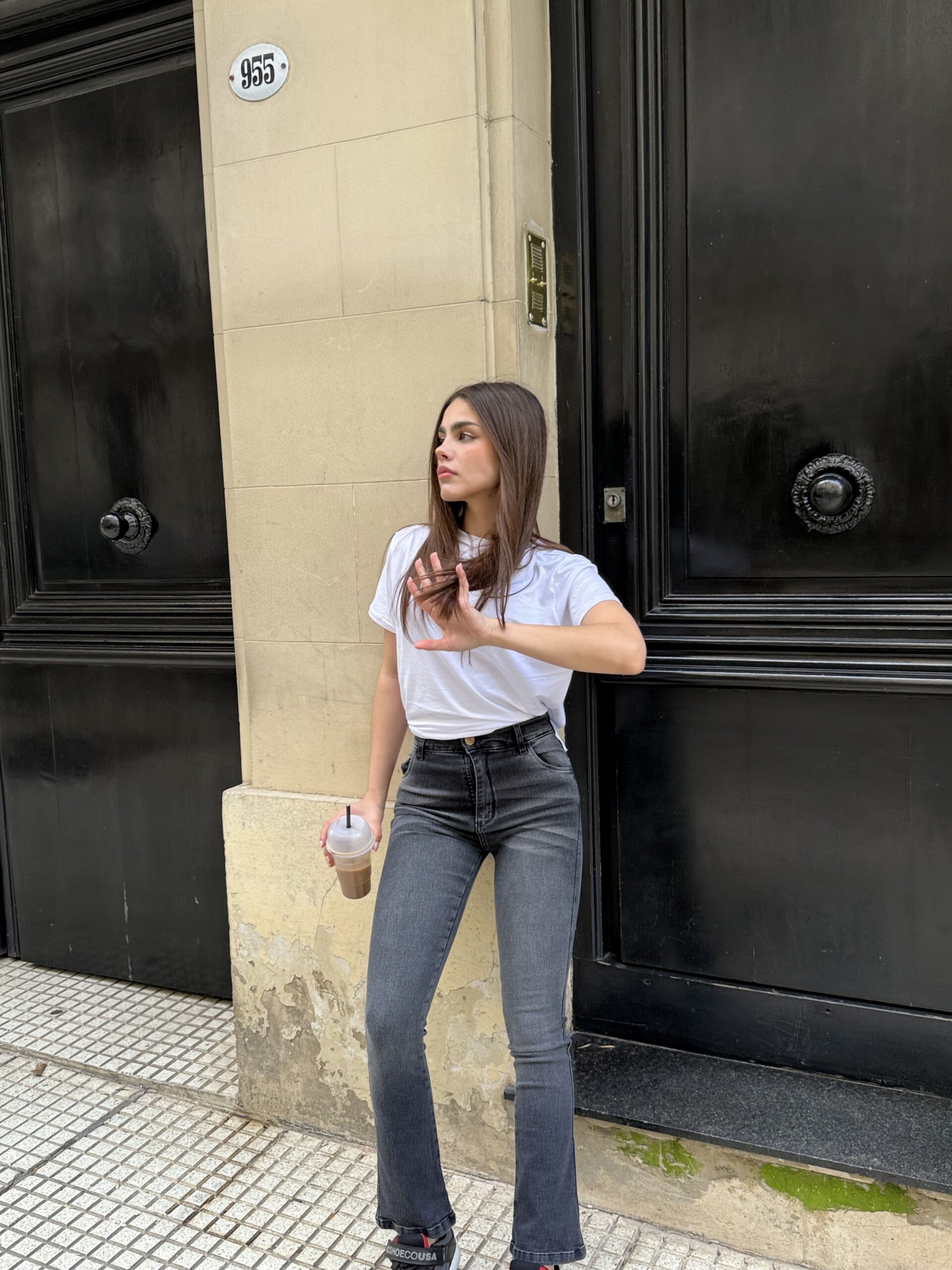 JEAN IZZY GISELE GRIS SEMI OXFORD ELASTIZADO TIRO ALTO TALLES 34 AL 46 H-REINA