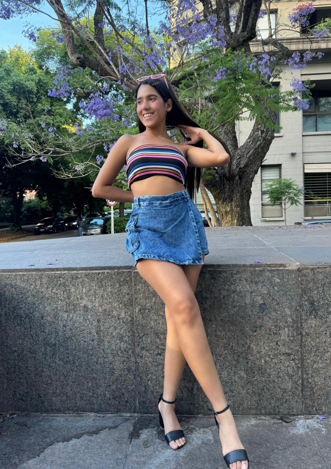 JADE | SHORT POLLERA RIGIDO AZUL NEVADO TIRO ALTO TALLES