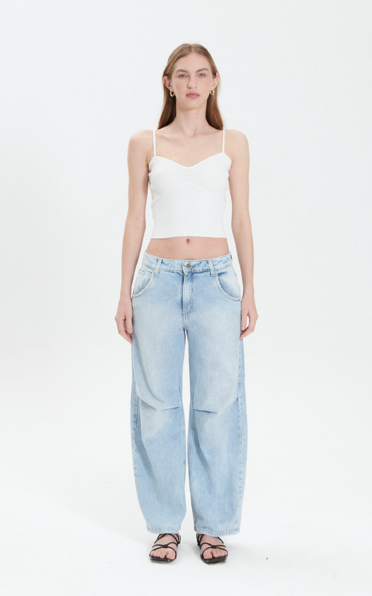 1866 | BAGGY CORTE GLOBO DENIM PLIEGUE RODILLAS TIRO MEDIO TALLES 36 AL 46 INQUIETA