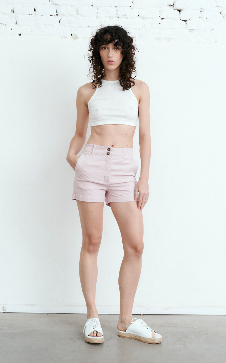 0342 | SHORT ROSA DE GABARDINA SEMI ELASTIZADO TIRO ALTO TALLES 36 AL 46 INQUIETA