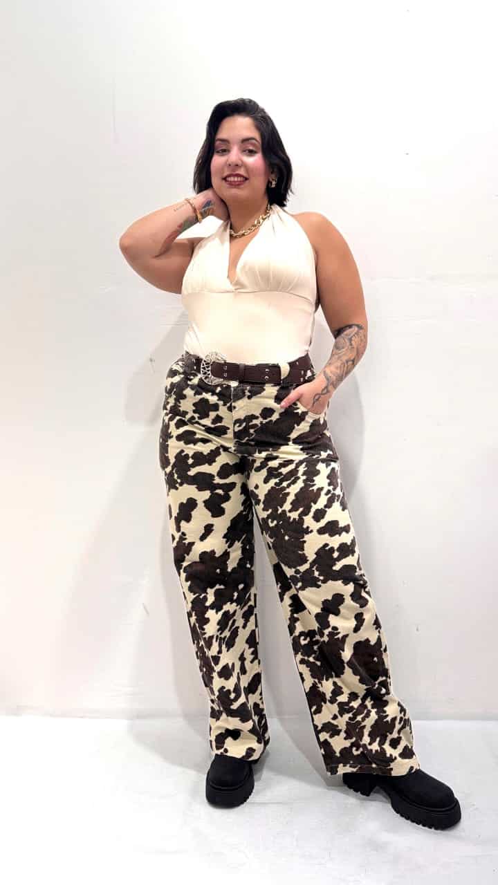 6521 WIDE LEG ESTAMPADO VACA CHOCOLATE RIGIDO TALLES 48 AL 64