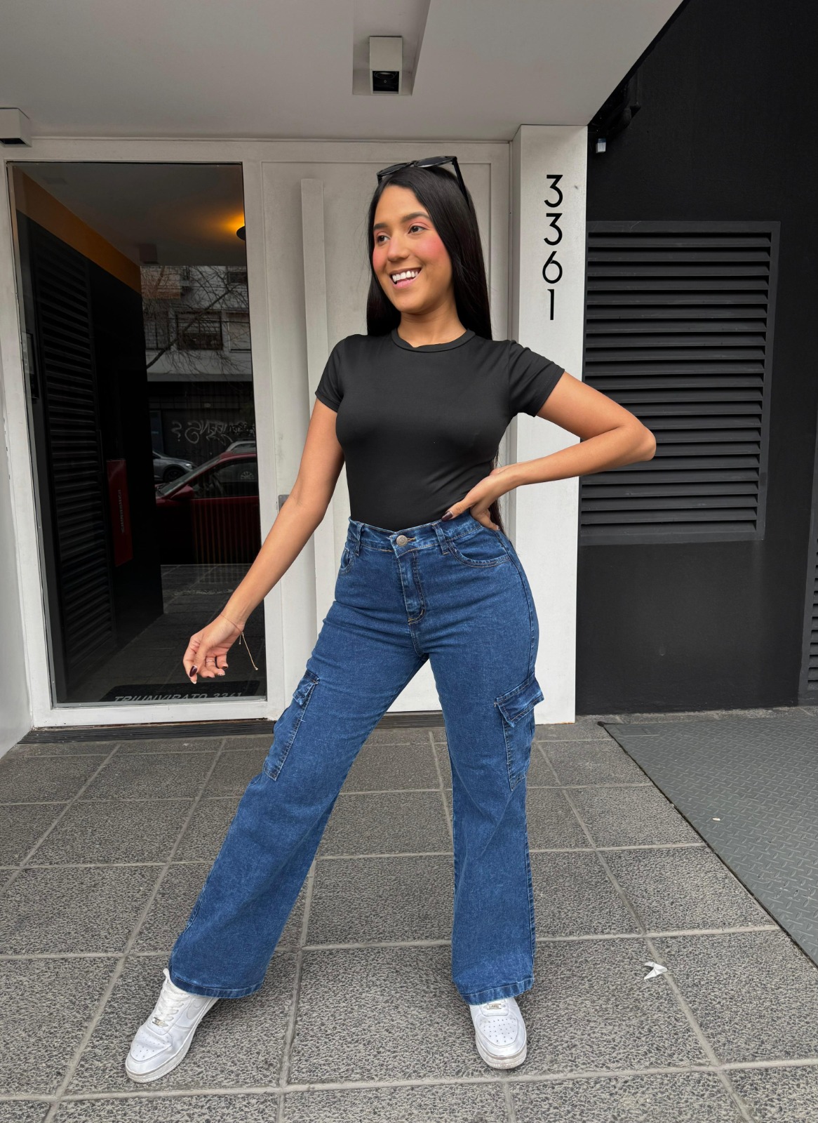 MADISON | WIDE LEG AZUL NEVADO CARGO ELASTIZADO TALLES 36 AL 56 ANA CLARA