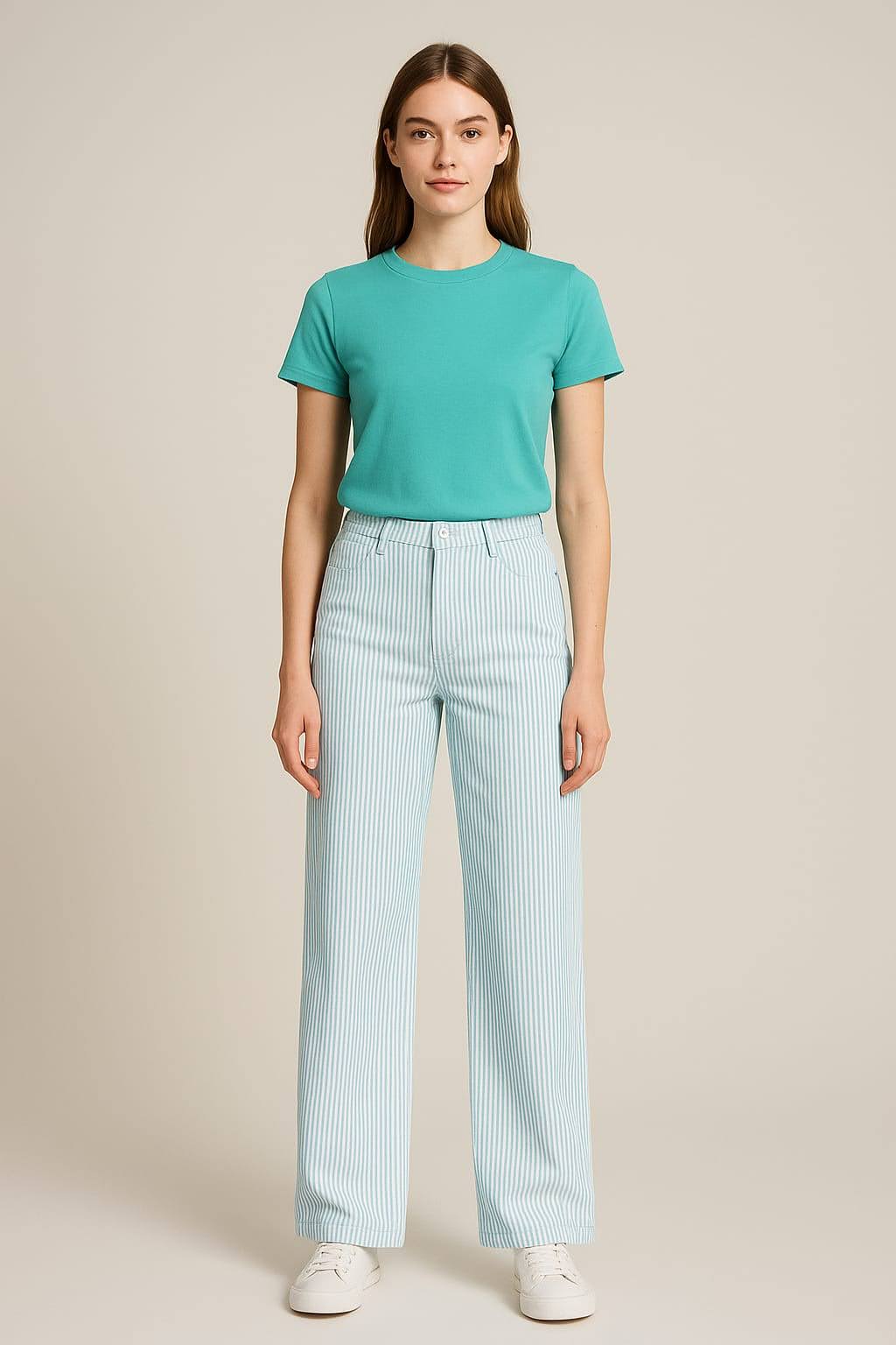 ESPINO- WIDE LEG DE GABARDINA SEMI ELASTIZADA GRIS/AQUA 40 AL 56 TORINE