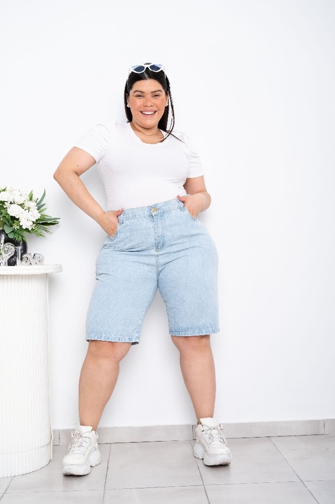 ART. 590 BERMUDA MOM CELESTE CLARO NEVADO RIGIDO PLUS SIZE TALLES 48 AL 56 PRINCIPESSA