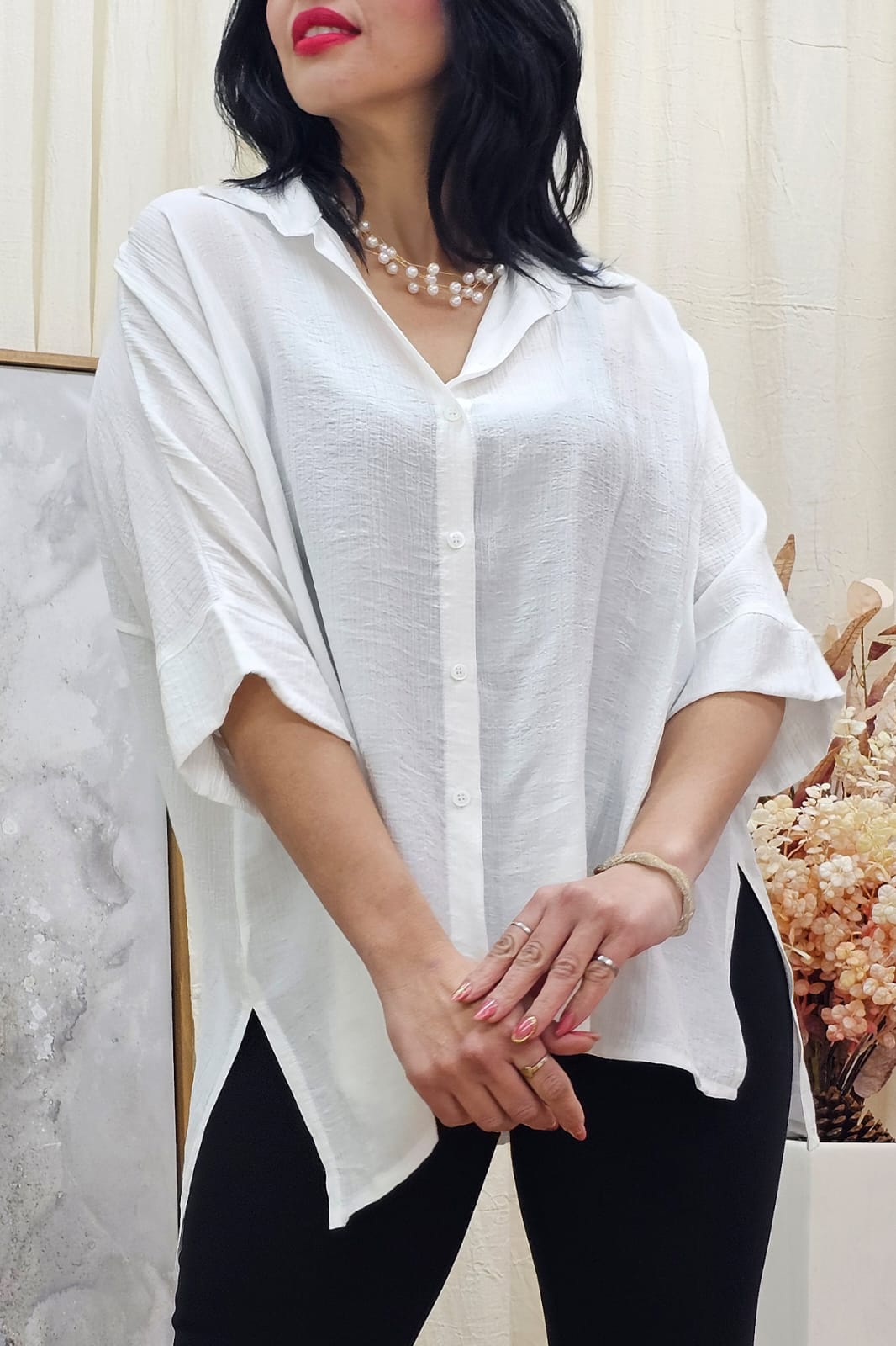 961 | CAMISA MANGA CAIDA CON TAJO OVERSIZE DE MANILA CHARLOT TALLES M AL XL