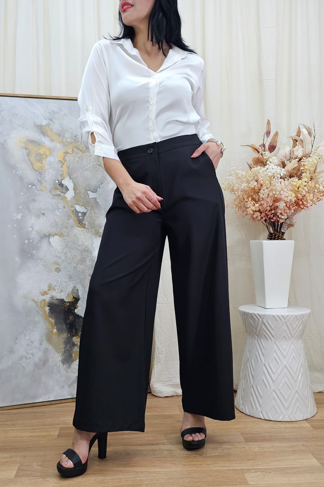 941 | PANTALON PALAZO SASTRERO CON BOTON TALLES M AL XL