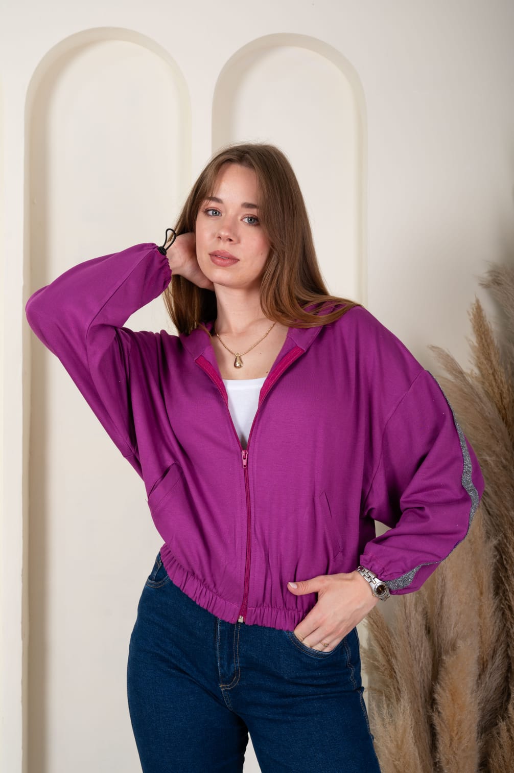 459 | CAMPERA OVERSIZE FRIZADA CON STRASS EN LAS MANGAS TALLES M AL L