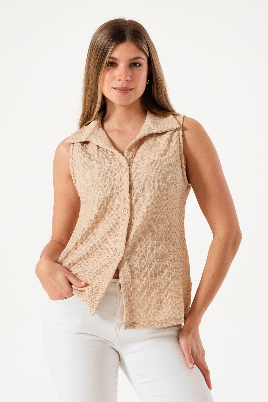 ART 2802-CHALECO MANGO TEXTURADO DE PUNTO CON SPANDEX VARIOS COLORES M-XXL