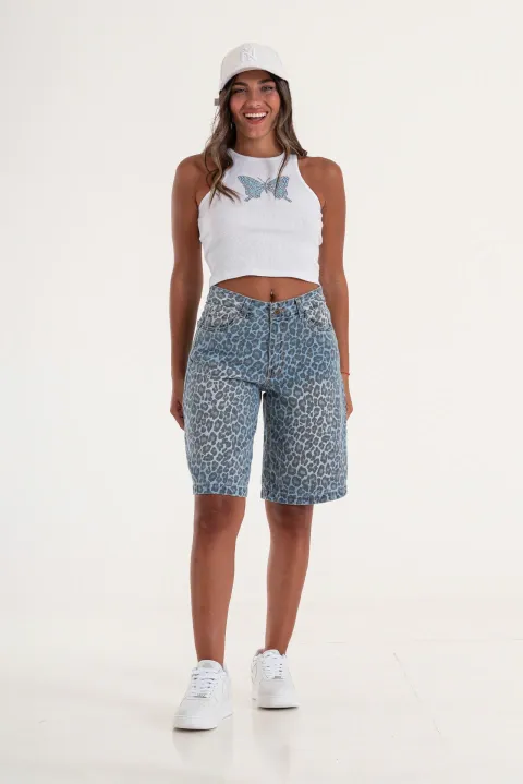 ART.3588 | BERMUDA RIGIDO SKATER ANIMAL PRINT AZUL TIRO MEDIO TALLES 38 AL 42 GORSI