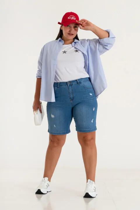 ART.2121 | BERMUDA CELESTE CON ROTURAS ELASTIZADO TIRO MEDIO TALLES 48 AL 56 GORSI