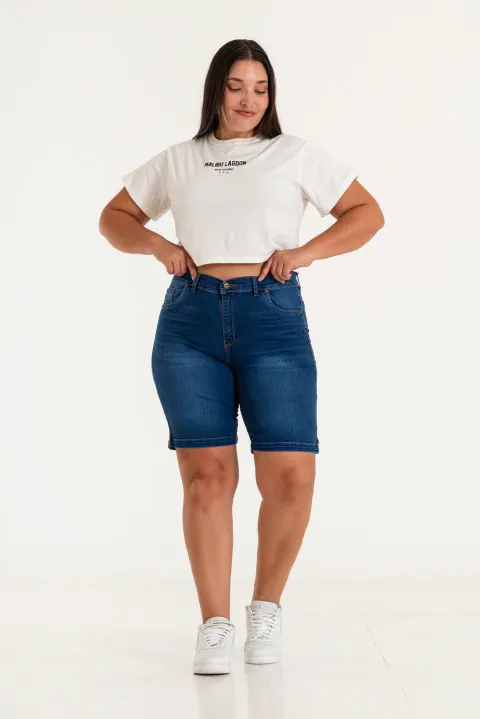 ART.2122 | BERMUDA AZUL LOCALIZADO ELASTIZADO TIRO MEDIO TALLES 48 AL 52 GORSI