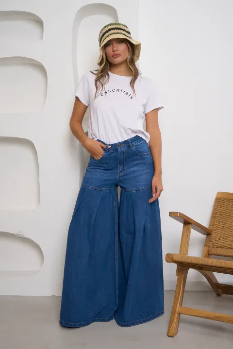 ART.3726 | WIDE POLLERA AZUL WASH RIGIDO TIRO ALTO TALLES 36 AL 46 GORSI