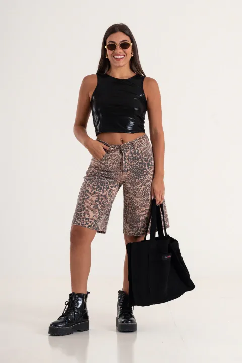 ART.3589 | BERMUDA SKATER ANIMAL PRINT RIGIDO MARRÓN TIRO ALTO TALLES 38 AL 42 GORSI