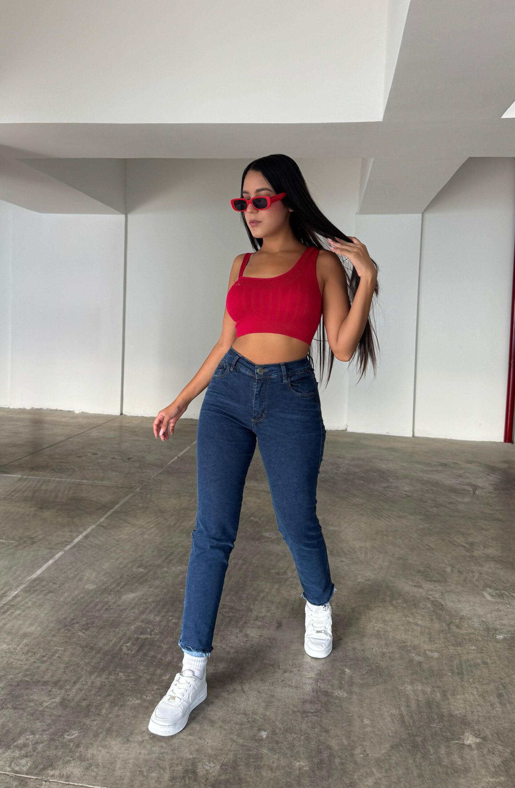 DAKOTA | MOM AZUL DESFLECADO CON BIGOTES ELASTIZADO TALLES 36 AL 54 ANA CLARA