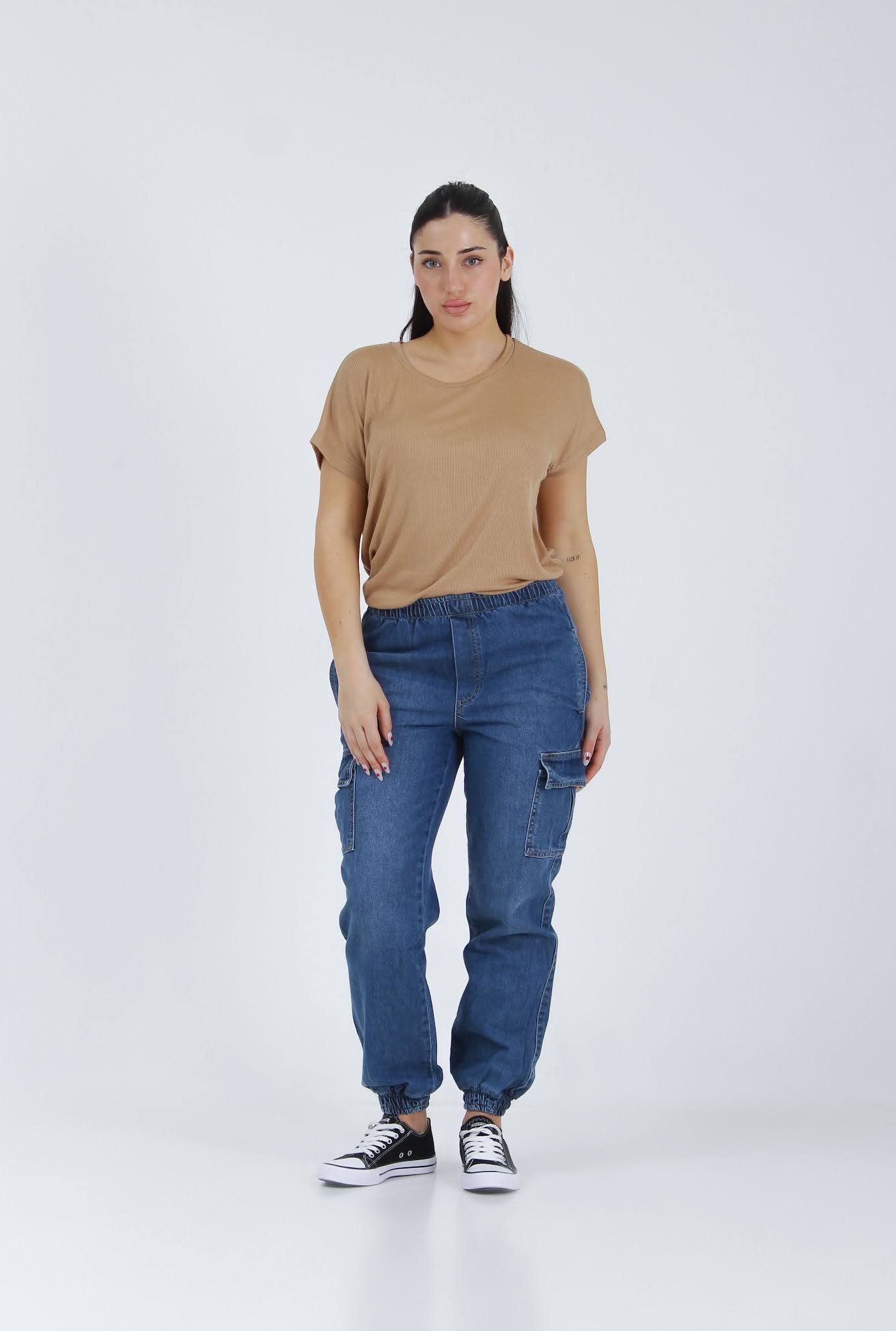ALMEZ | PANTALON CARGO DENIM AZUL RIGIDO CON CINTURA ELASTICA TALLES 40 AL 50 TORINE