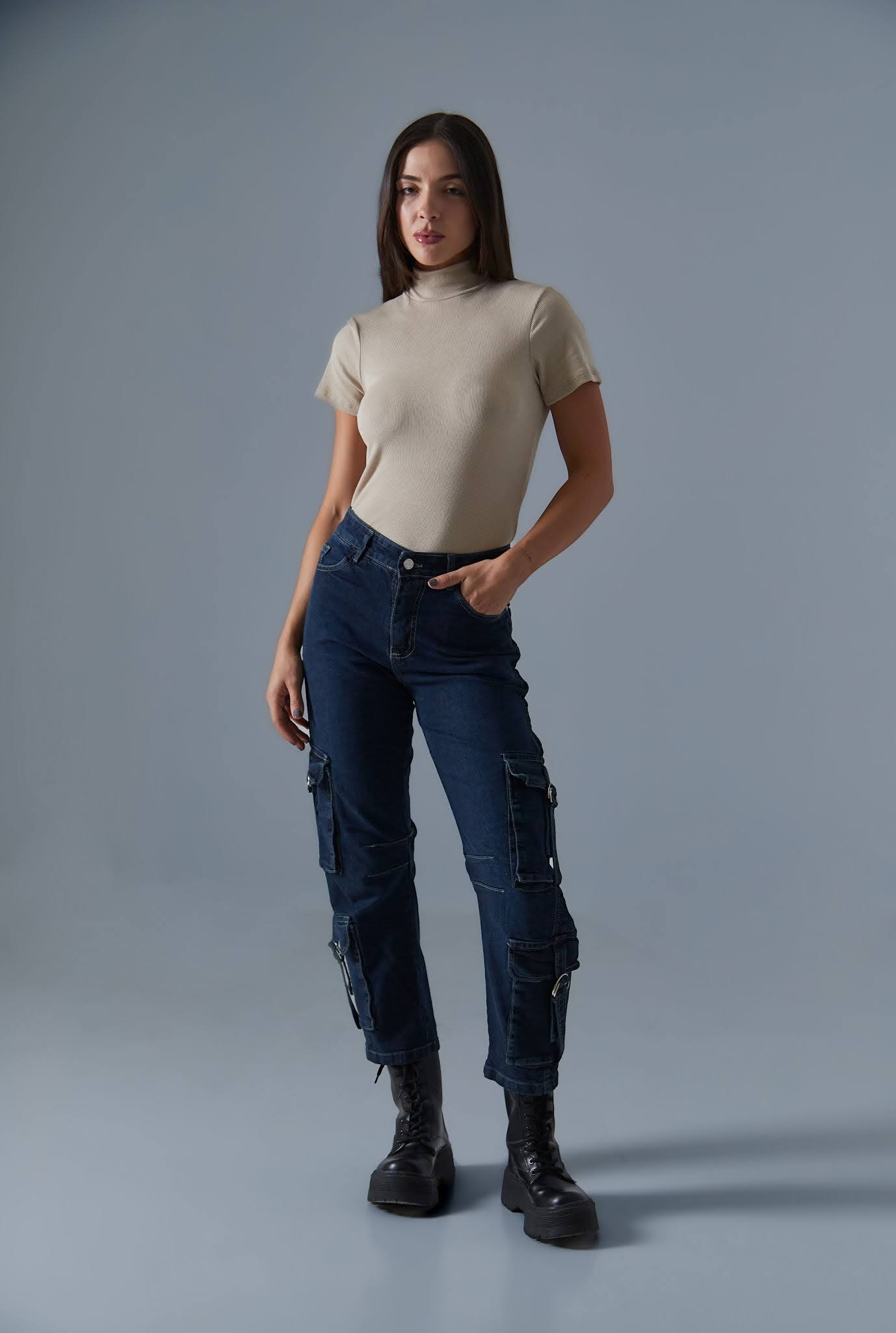 ENIF | PANTALON MOM AZUL CARGO ELASTIZADO TALLES 38 AL 54 TORINE