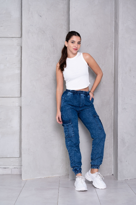 Art. 234-2  I  JOGGER CARGO AZUL ARENADO TIRO ALTO TALLES 36 AL 46 PRINCIPESSA