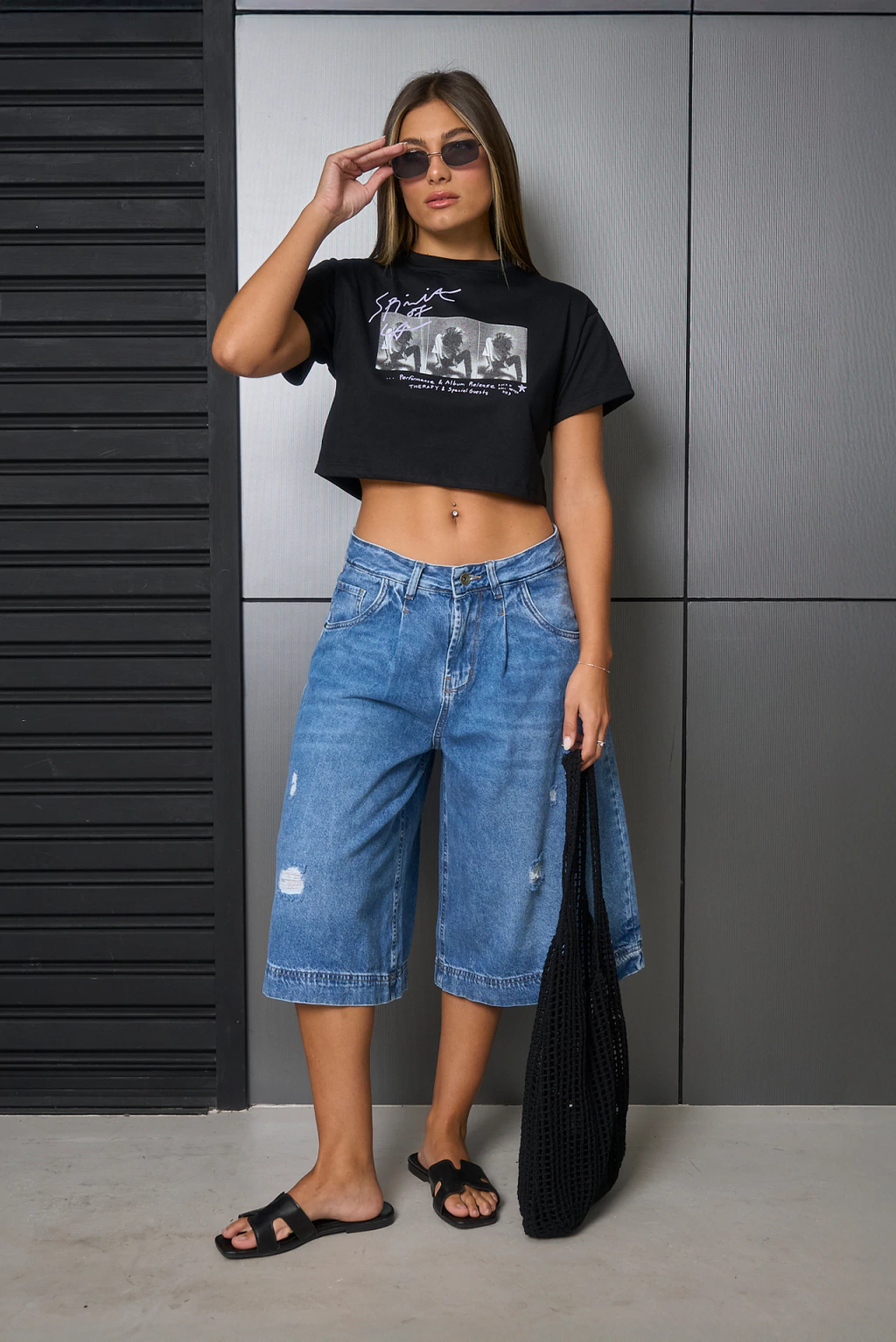 ART.3752 | BERMUDA BAGGY NEVADO DOBLES EN BOTA CON PINSAS Y MINI ROTURAS TIRO MEDIO TALLES 36 AL 46 GORSI