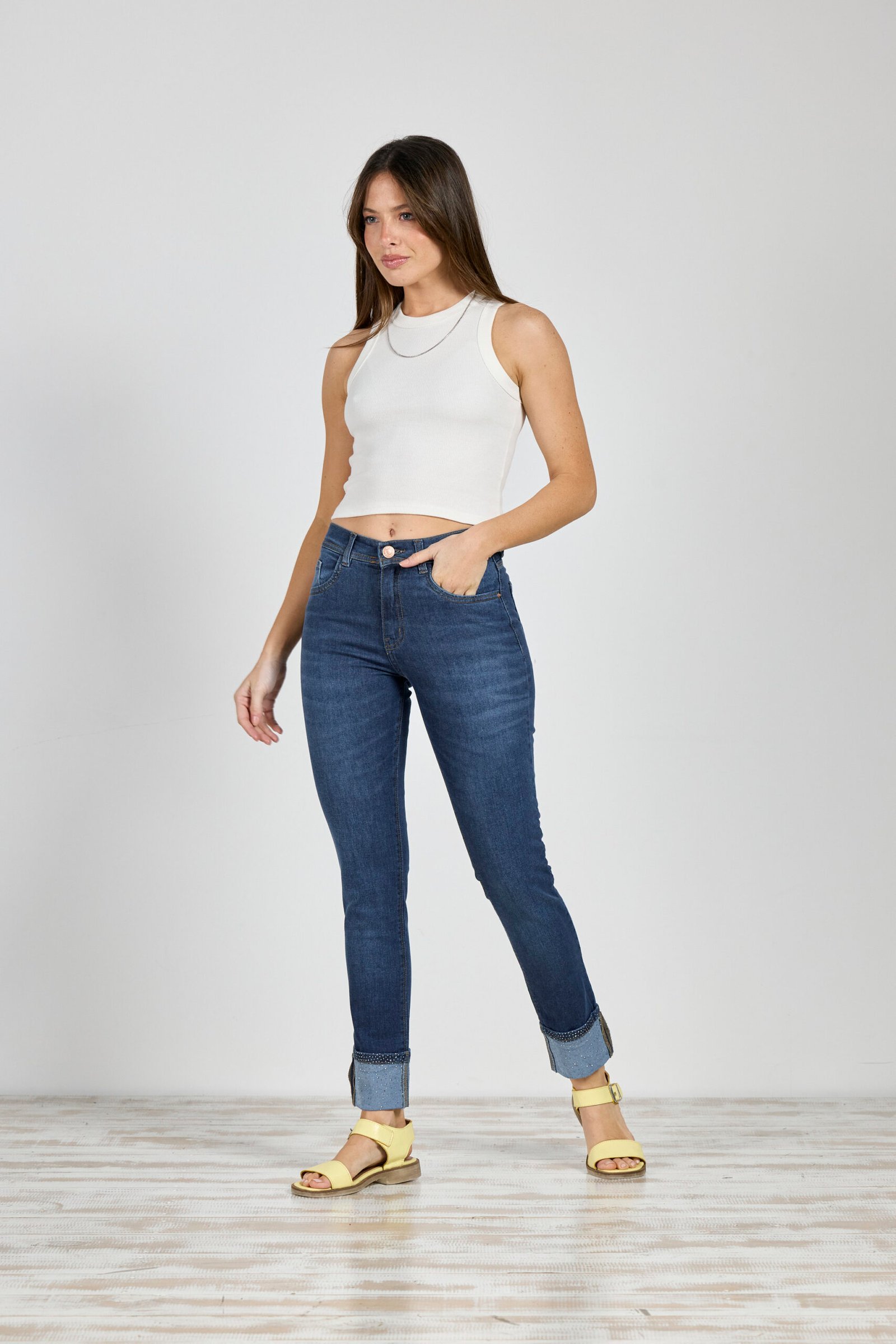 ART. 425 | JEAN CHUPÍN AZUL CLÁSICO BRILLO EN BOTA DOBLES ELASTIZADO CENITHO 36-46