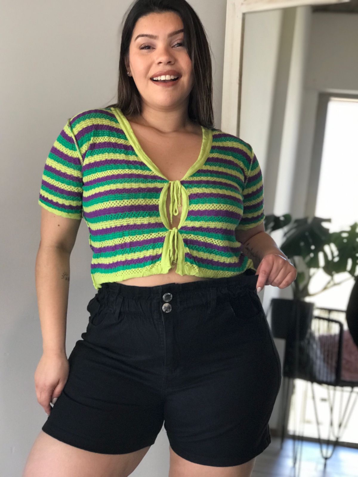 10104 - SHORT BAGGY NEGRO CON CINTURA FRUNCIDA ELASTIZADO TALLES 46 AL 60 CRISAL