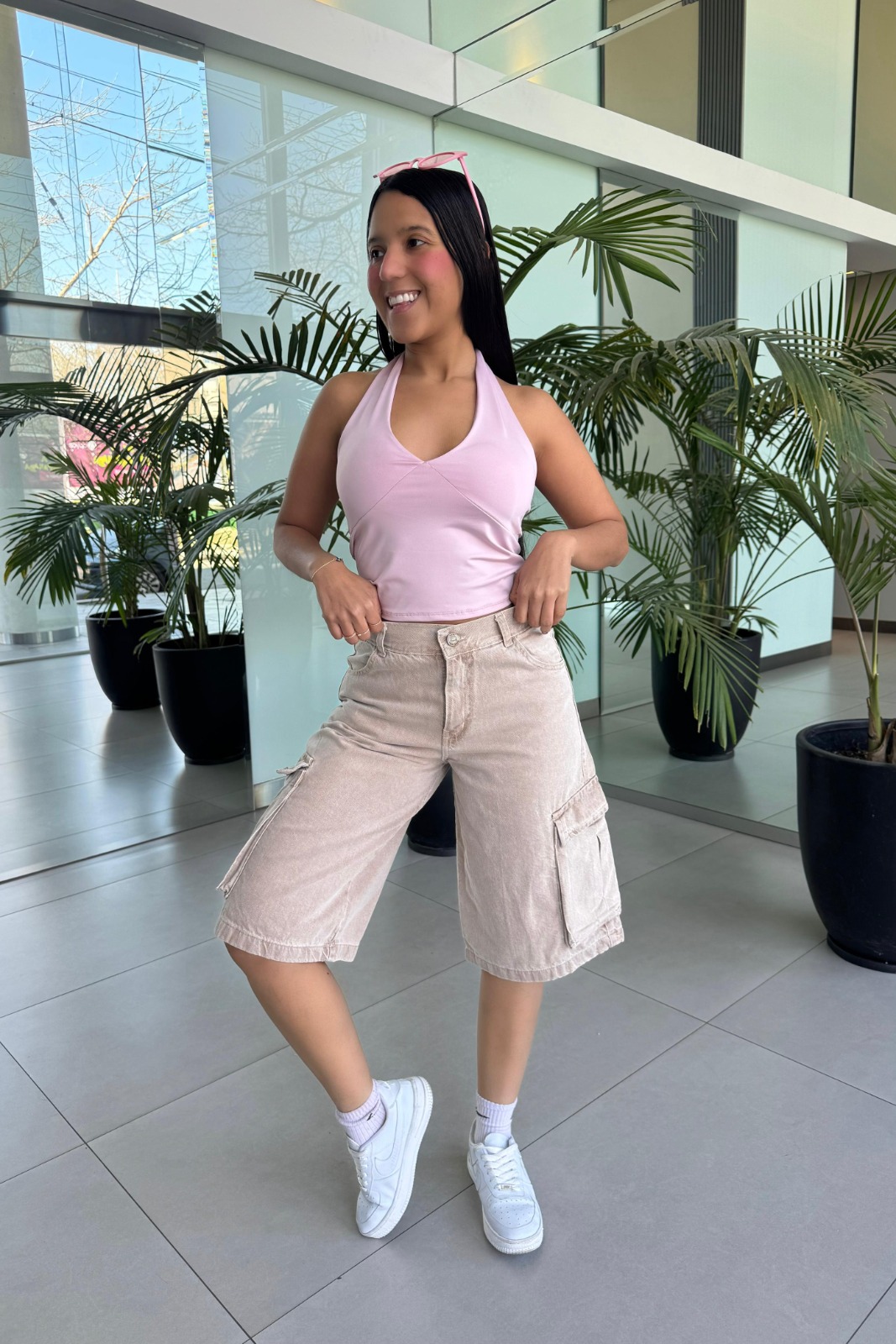 ARGOS  I  BERMUDA BAGGY CARGO RIGIDA CAMEL TIRO ALTO TALLES 36 AL 54 ANA CLARA