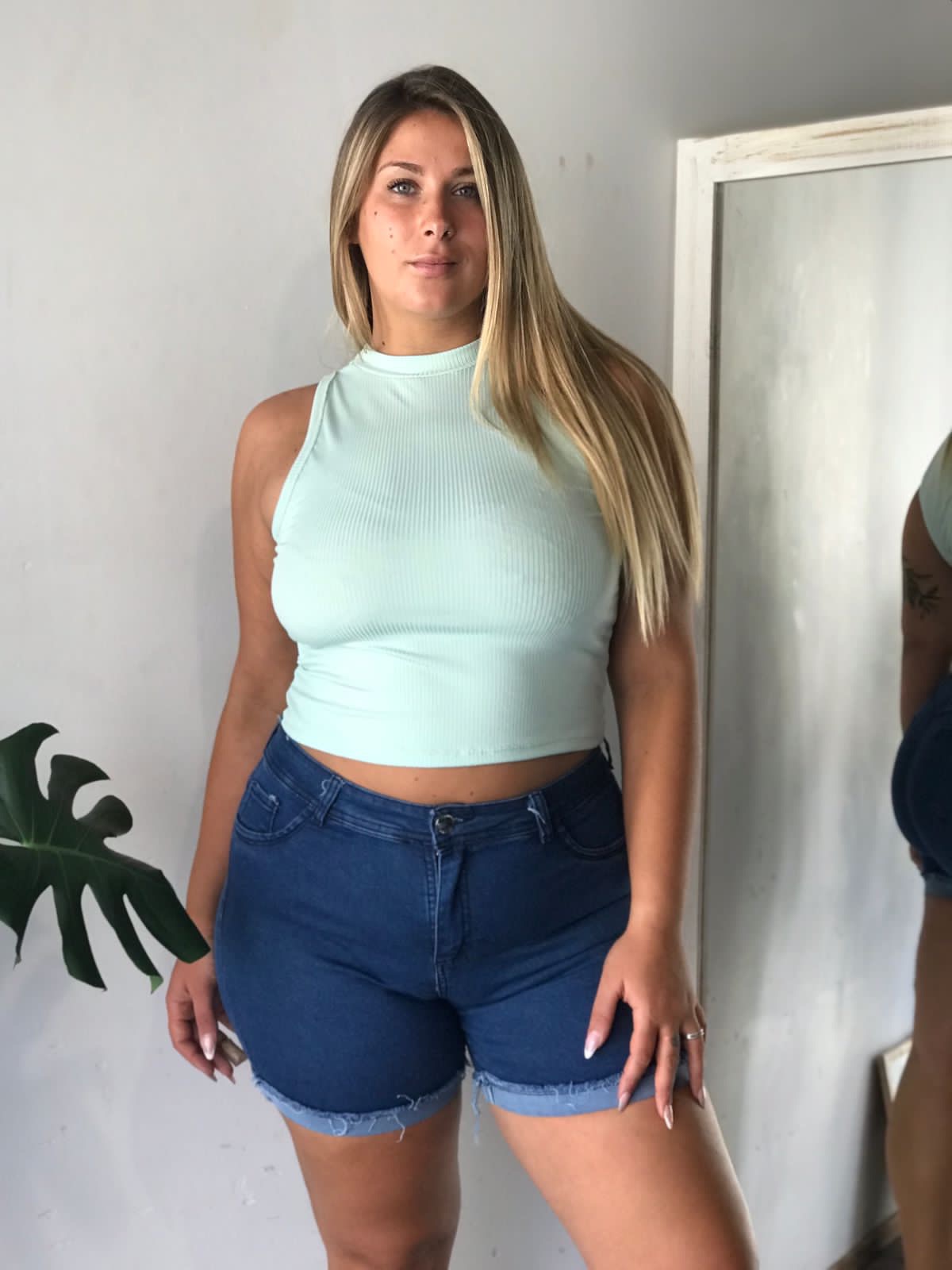 10112 - SHORT AZUL BOTA DOBLADA DESFLECADA ELASTIZADO TALLES 46 AL 60 CRISAL