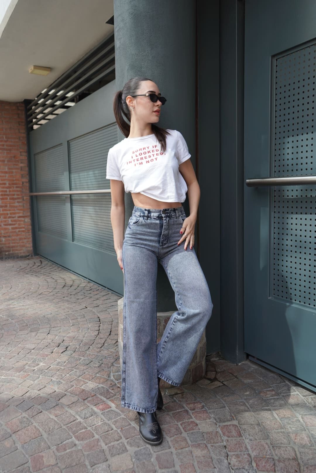 LUNA | WIDE LEG RIGIDO TONO AZUL TIRO ALTO TALLES