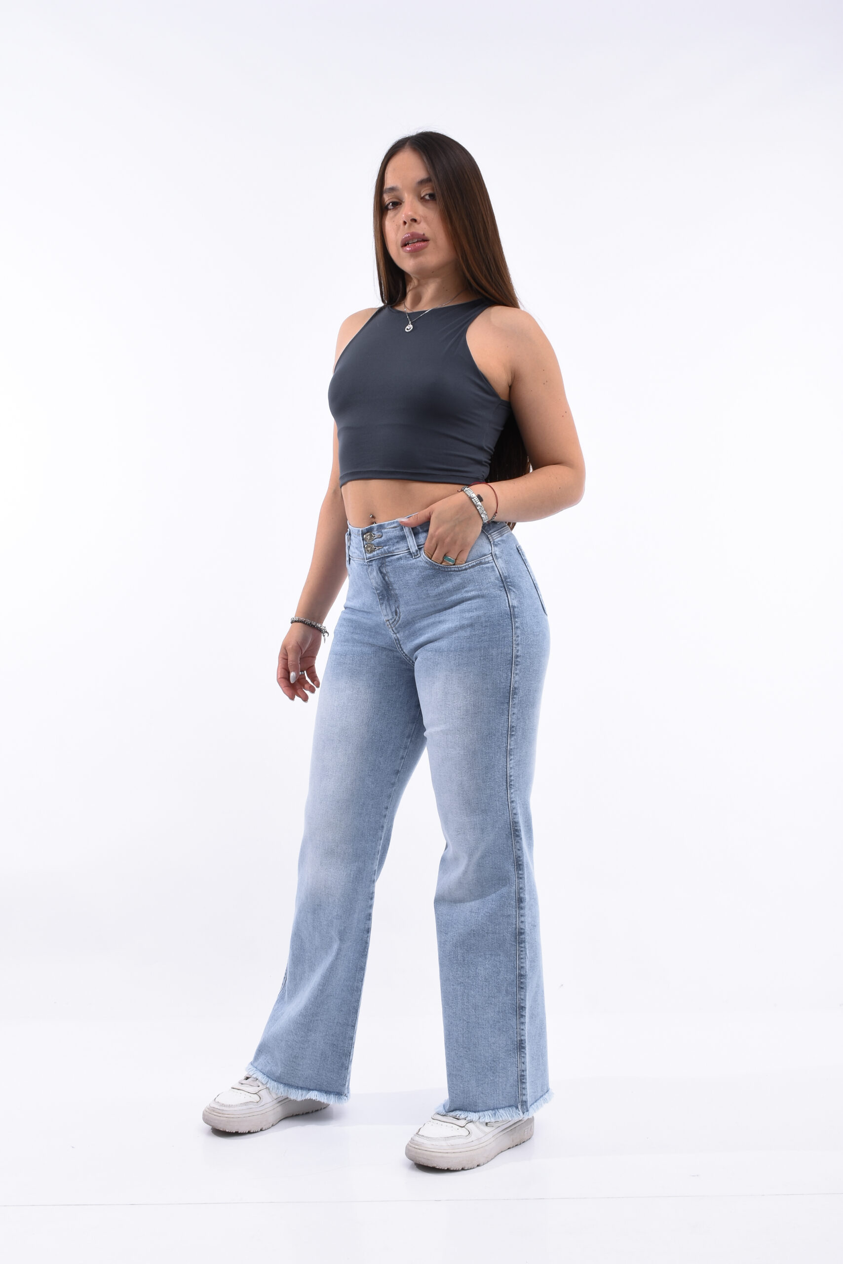 ART. MARINA | WIDE LEG CELESTE CON BIGOTES LOCALIZADO CINTURA ELASTICA TIRO ALTO TALLES 38 AL 54 RUMAJU