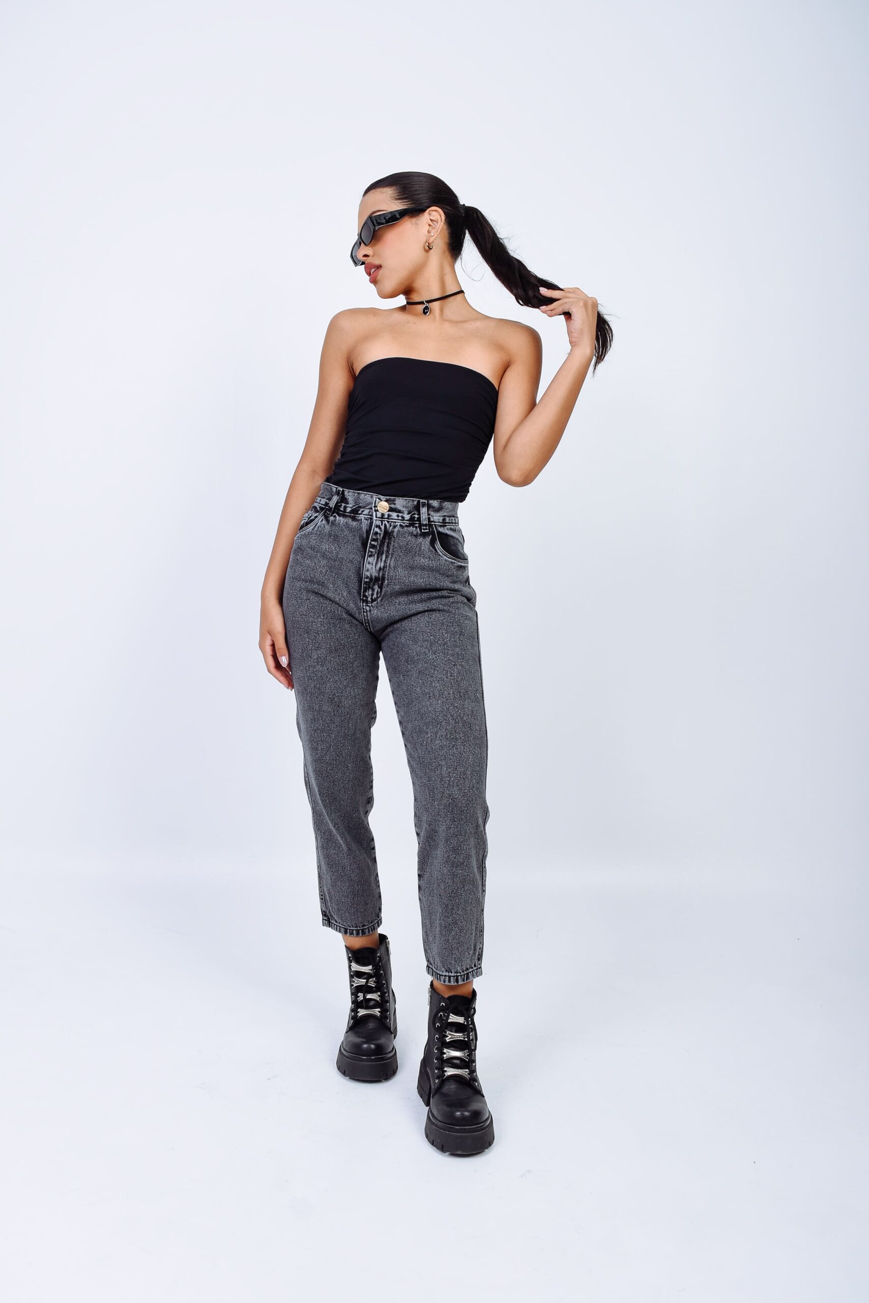 BLEID NEW / MOM GRIS RIGIDO TIRO ALTO TALLES 34 AL 46 H-REINA