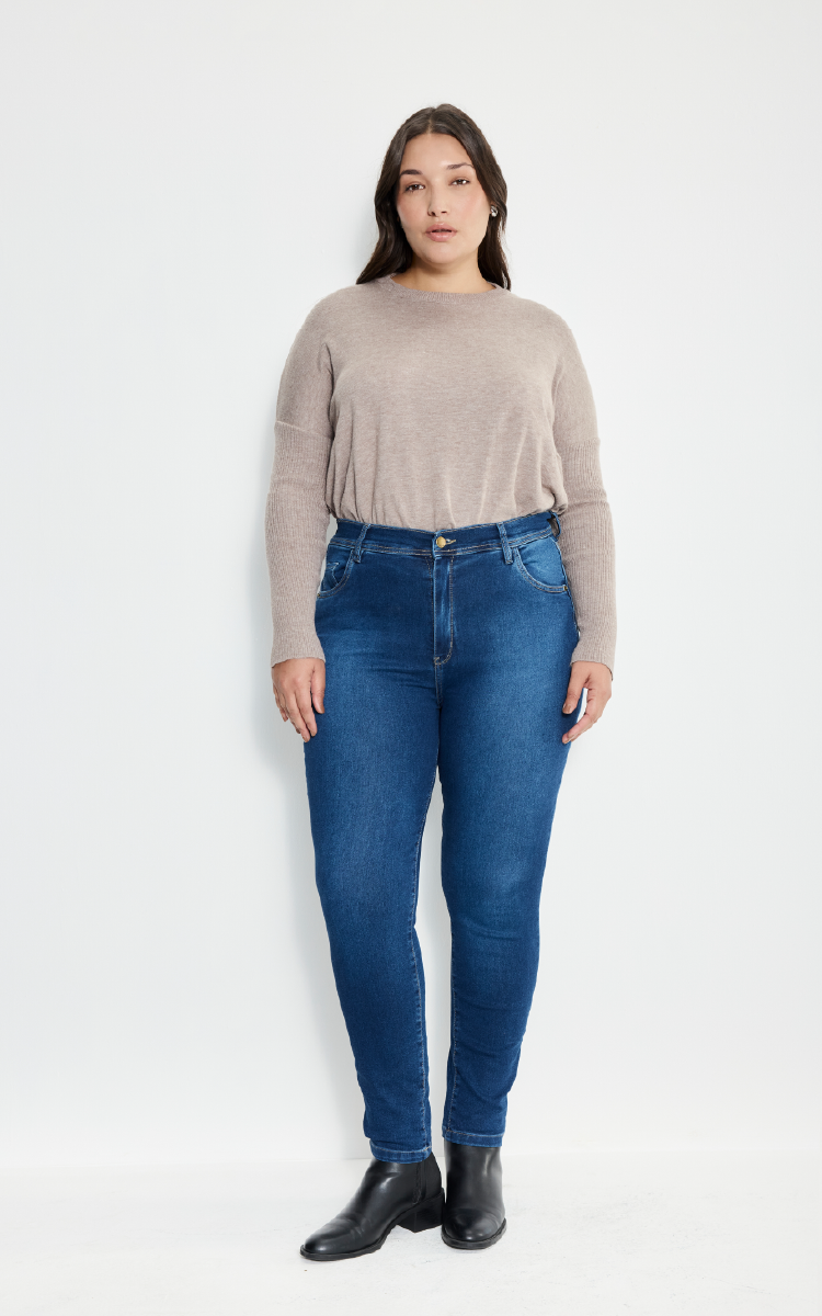 2326 I JEAN PLUS SIZE SKINNY AZUL LOCALIZADO TIRO ALTO TALLES 44 AL 54 INQUIETA