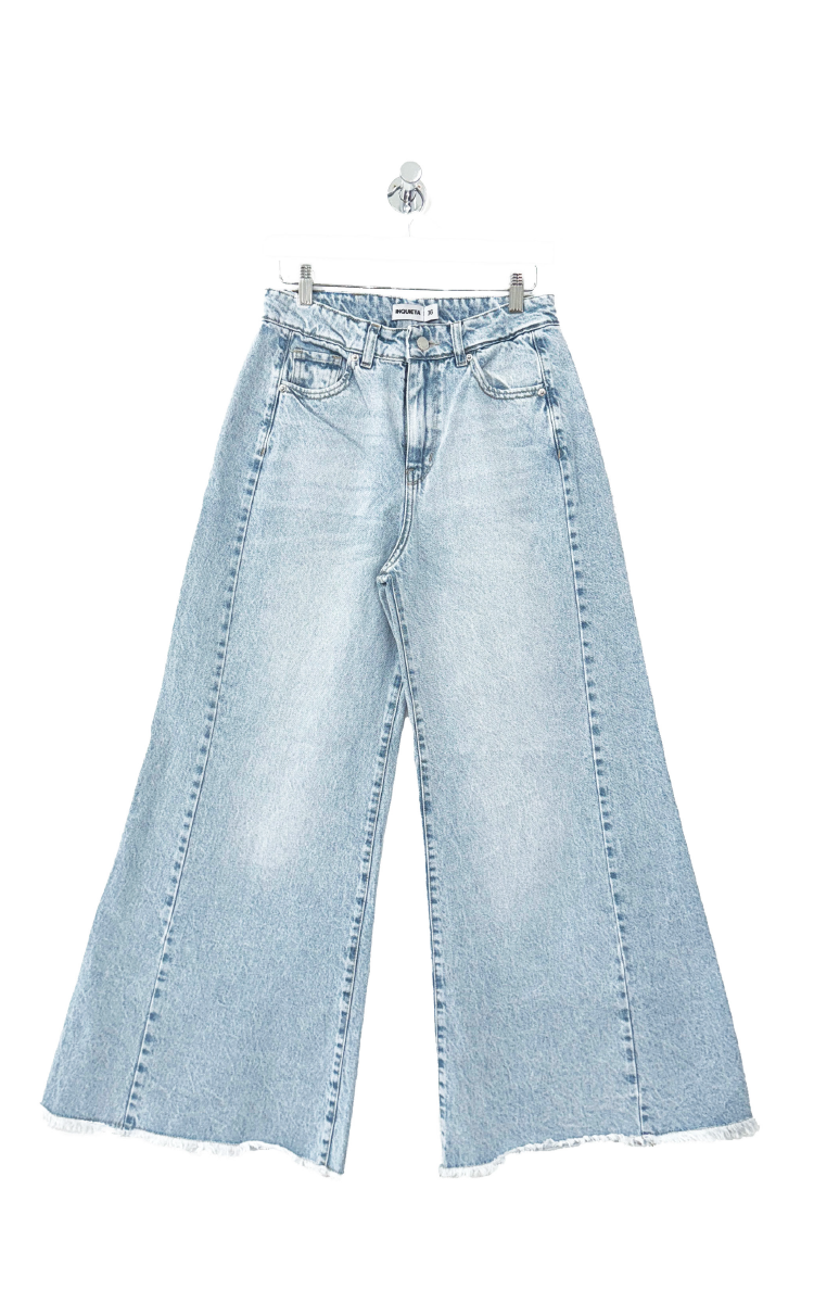 1818  /  JEAN SUPER WIDE LEG CELESTE CON RECORTES LATERLES Y DESFLECADON EN BOTA TIRO ALTO TALLES 36 AL 44 INQUIETA