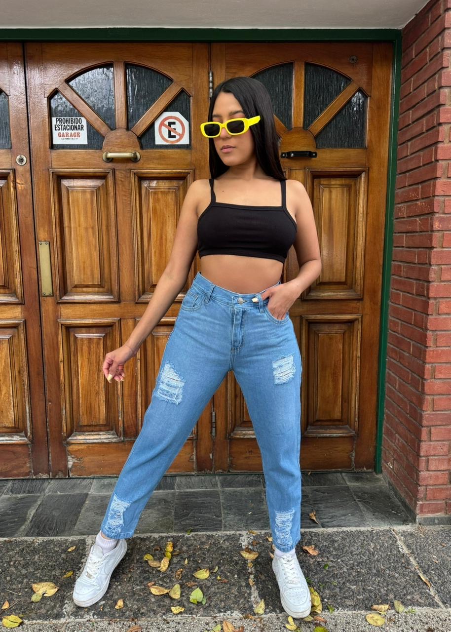 CALIFORNIA JEAN MOM RÍGIDO C/ROTURA  AZUL CLARO ANA CLARA 36-54