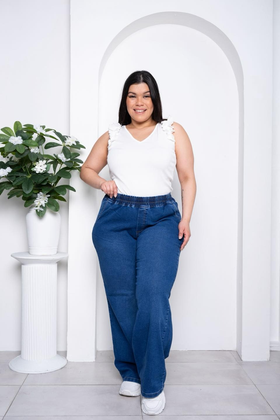 029 | PALAZZO DE JEAN ELASTIZADO AZUL CON ELASTICO EN CINTURA TIRO ALTO TALLES 42 AL 60 STTEVIA