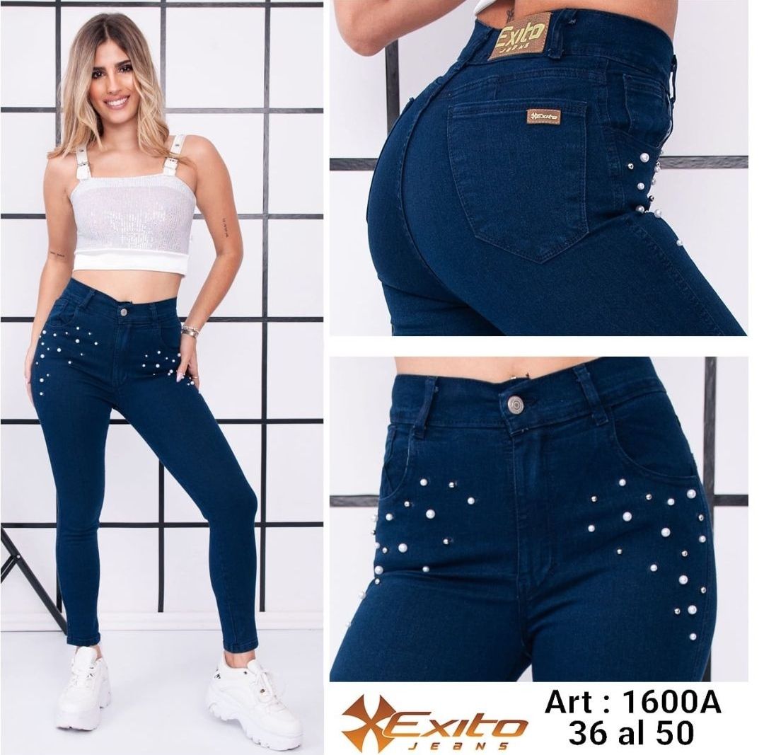 157 | JEAN SKINNY GRIS DESGASTADO ELASTIZADO CON PERLAS  TIRO ALTO TALLES 36 AL 50 EXITO JEANS